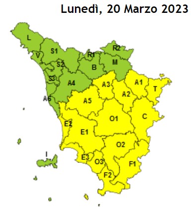 Meteo, piogge in arrivo, codice giallo lunedì 20 marzo